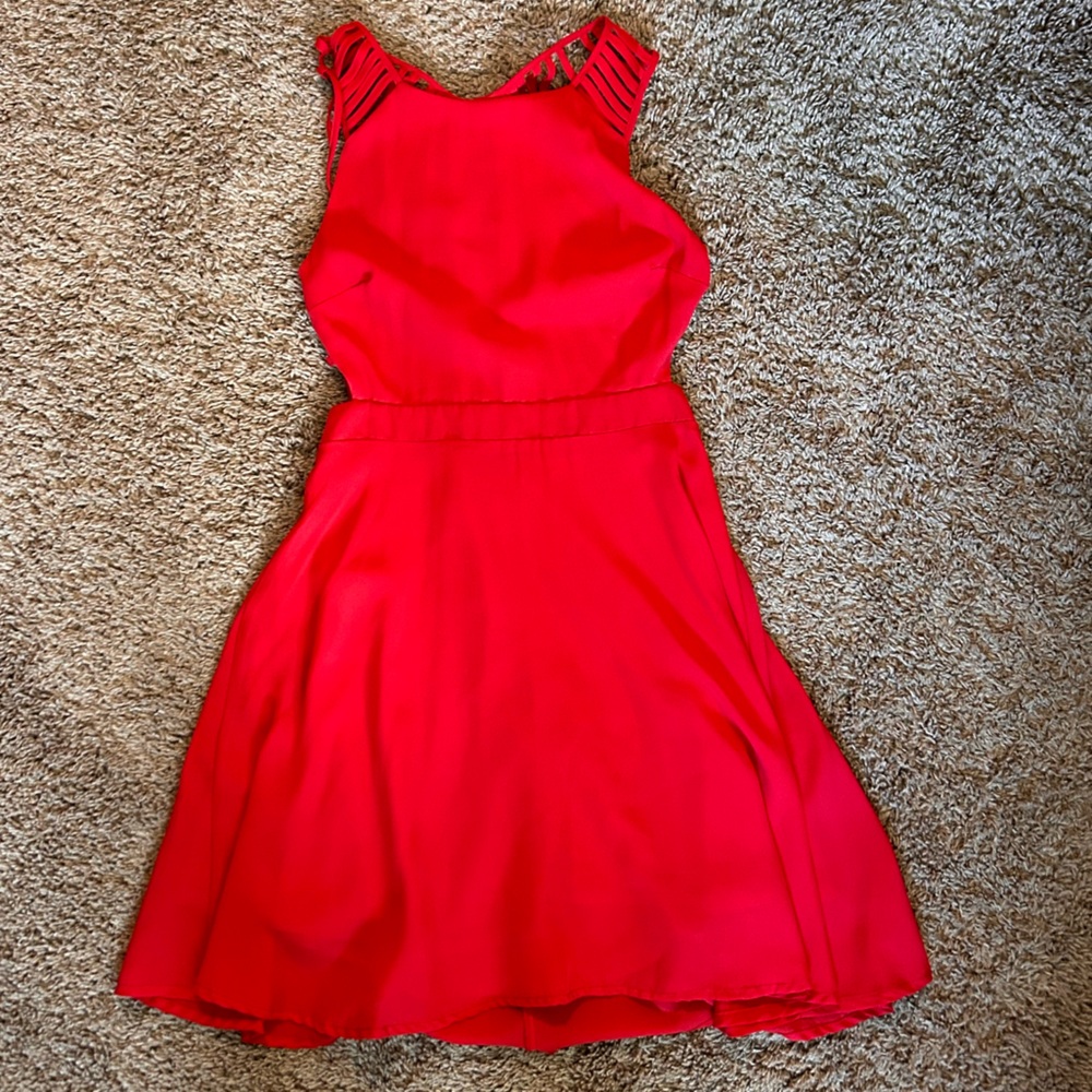 Red, strappy back dress